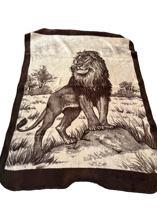San Marcos Other - Vintage San Marcos Lion Blanket In Brown & Cream 87X62 Twin size EUC Cottagecore